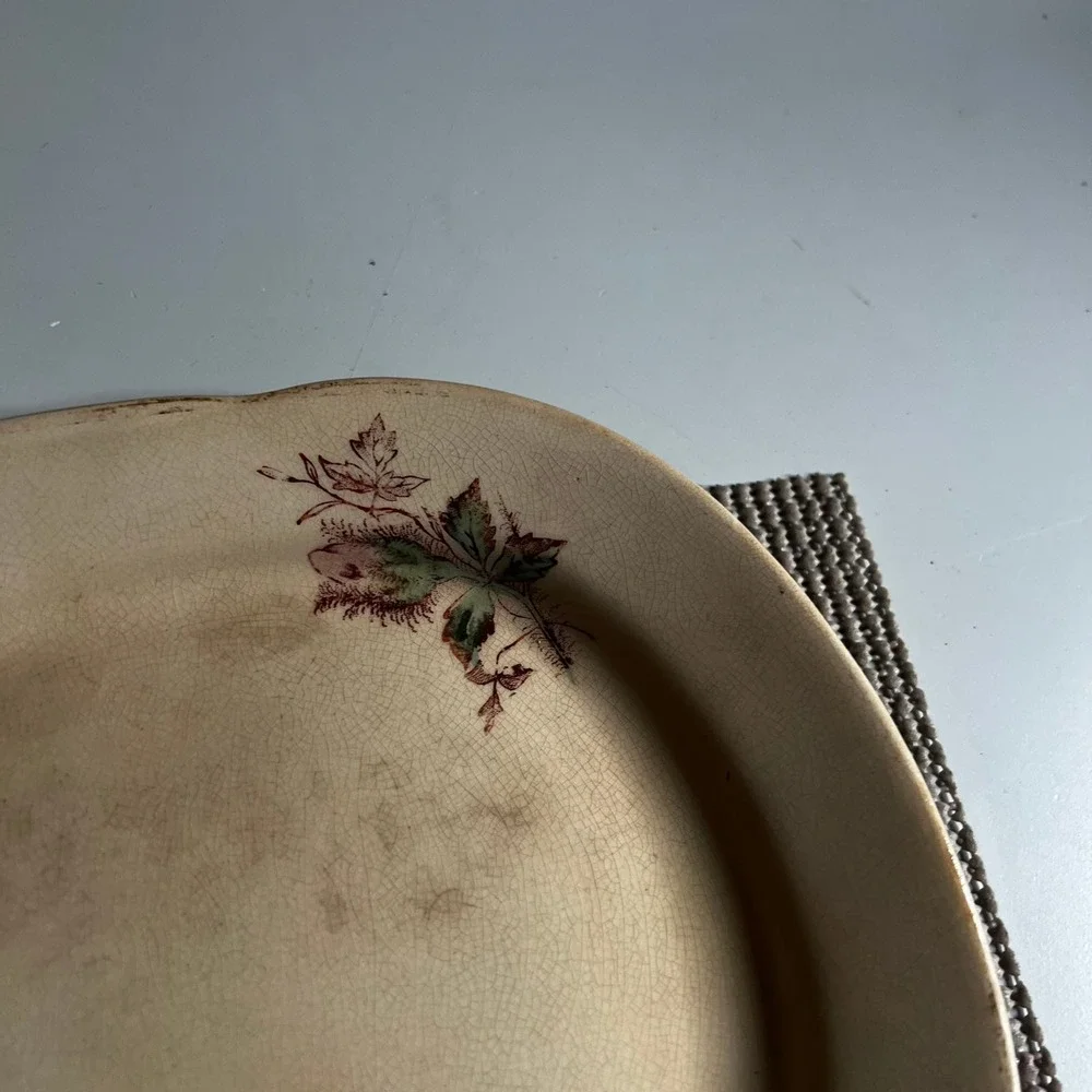 Antique Chelsea Ironstone Platter Moss Rose Floral Scalloped Oval Serving Dish